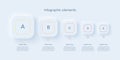 Business process chart infographics with 5 steps in neumorphism design. Square corporate workflow graphic elements. Company