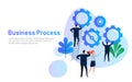 Business Process. Flat design concept for team building. Hands with gears. cooperation working together in company Royalty Free Stock Photo
