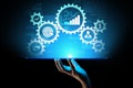 Business process management, automation workflow, document validation, connected gear cogs with icons technology concept
