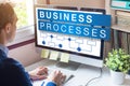 Business process management concept on computer screen with workflow automation flowchart for performance and efficiency Royalty Free Stock Photo