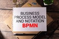 Business process model and notation BPMN is shown using a text