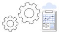 Business Process Optimization with Gears, Data Chart, and Cloud Symbol Concept Royalty Free Stock Photo