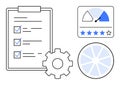 Business Process Optimization with Checklist, Rating Dashboard, and Settings Icon Royalty Free Stock Photo