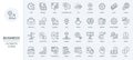 Business process organization, time management, communication thin line icons set