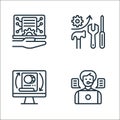 business process outsourcing line icons. linear set. quality vector line set such as customer care, transaction, improvement