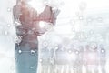 Business process structure industrial workflow diagram automation innovation concept on virtual screen mixed media