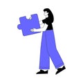 Business Process with Woman Character Standing with Jigsaw Puzzle Vector Illustration Royalty Free Stock Photo
