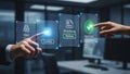 Business Process Workflow Visualization with Digital Interface and Finger Interaction image Royalty Free Stock Photo