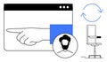Digital Workflow and User Interface Concept with Hand Pointing, Profile Icon, Chair, and Refresh Symbol Royalty Free Stock Photo