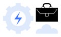Business Efficiency and Cloud Technology Concept with Gear, Lightning Bolt, Briefcase, and Cloud Symbols Royalty Free Stock Photo