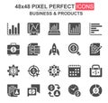 Business and products glyph icon set. Rocket, investment portfolio, finance, capital, schedule, stock index unique icons