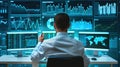 a business professional analyzing data on multiple monitors