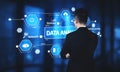 Business Professional Analyzing Interactive Data Analysis Interface with Icons and Graphs Reflecting Modern Technology Royalty Free Stock Photo