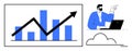 Business professional analyzing upward trend graph with laptop and cloud elements Royalty Free Stock Photo