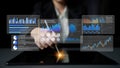 Business Professional Analyzing Data on Digital Tablet with Futuristic Graphs and Charts for Effective Decision Making Royalty Free Stock Photo