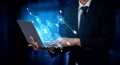 Business Professional Interacting with Digital Technology and Data Connections Using Laptop in Modern Office Environment Royalty Free Stock Photo