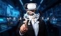 Business professional using virtual reality technology to interact with SaaS cloud solutions in a modern digital Royalty Free Stock Photo