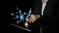 Business Professional Engaging in Digital Networking with Innovative Technology on a Touchscreen Tablet Displaying Royalty Free Stock Photo