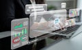 Business Professional Engaging with Futuristic AI Technology on Laptop with Data Visualization and Graphs in Modern Royalty Free Stock Photo