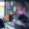 Business professional engaging with investment data on a digital display in a modern office setting during the day Royalty Free Stock Photo