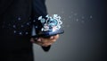 Business professional holding smartphone with cloud automation and AI interface,showing intelligent data processing,system Royalty Free Stock Photo