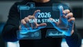 Business Professional Interacting with Futuristic Data Stream Interface Royalty Free Stock Photo