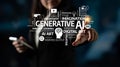 Business professional engaging with generative AI concepts, showcasing creativity, innovation, and digital art in a Royalty Free Stock Photo