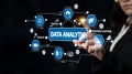 Business Professional Interacting with Data Analytics Interface Featuring Statistics, Machine Learning, and Big Data Royalty Free Stock Photo
