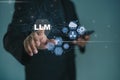 Business professional interacts with LLM and AI interface, showing cloud computing, data analytics, and digital transformation for Royalty Free Stock Photo