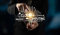 Business Professional Presenting Innovative Cloud Computing Concepts with Data Security, Analytics, and Storage Royalty Free Stock Photo
