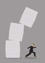 Business professional Running Away from Falling Stack of Document Cartoon Vector Illustration