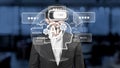 Business professional using virtual reality headset in modern office with artificial intelligence elements and Royalty Free Stock Photo