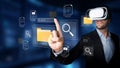 Business professional using virtual reality technology to access digital files and documents in a futuristic virtual Royalty Free Stock Photo