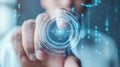 Business professional utilizing secure biometric authentication systems.