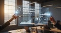 Business Professionals Analyzing Agribusiness Performance Analytics Data on Futuristic Holographic Display in Modern Office Royalty Free Stock Photo