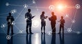 Business professionals connected in a digital network with glowing light Royalty Free Stock Photo