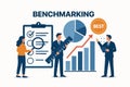 Business professionals engage in benchmarking exercises, using data analysis tools, visual aids to measure performance Royalty Free Stock Photo