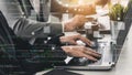Business Professionals Working on Laptops with Programming Code Overlay in Modern Office Environment xenic Royalty Free Stock Photo