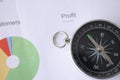 Business profit chart and compass. Small and medium business development Royalty Free Stock Photo