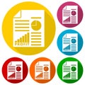 Business profit report icons set with long shadow