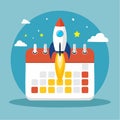 Business Project Launch Rocket on a Calendar Royalty Free Stock Photo