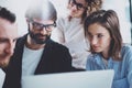Business Project team working together at sunny meeting room at office.Brainstorming process concept.Horizontal.Blurred Royalty Free Stock Photo