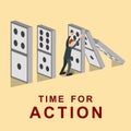 Business protect concept. business man stopped domino effect crisis conceptuals. Royalty Free Stock Photo