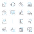 Business protection linear icons set. Insurance, Security, Safety, Risk, Liability, Fraud, Investigation line vector and Royalty Free Stock Photo