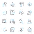 Business protection linear icons set. Security, Insurance, Cybersecurity, Risk, Confidentiality, Risk assessment