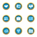 Business publication icons set, flat style