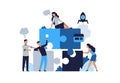 Business puzzle concept. Teamwork and partnership flat puzzle with cartoon businessman. Vector people connected in Royalty Free Stock Photo