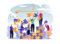 Business puzzle for people success teamwork concept, vector illustration. Man woman team build in cooperation Royalty Free Stock Photo