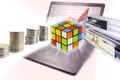 Business Puzzle Sulution Through Laptop,Computer,Internet,Atm. Royalty Free Stock Photo