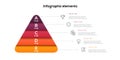 Business pyramid chart infographics with 5 steps. Pyramidal stages graph elements. Company hiararchy levels presentation template